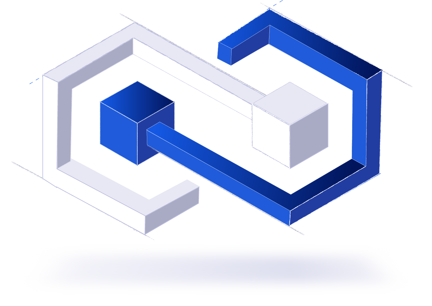 Blue and white technical illustration representing symbiosis